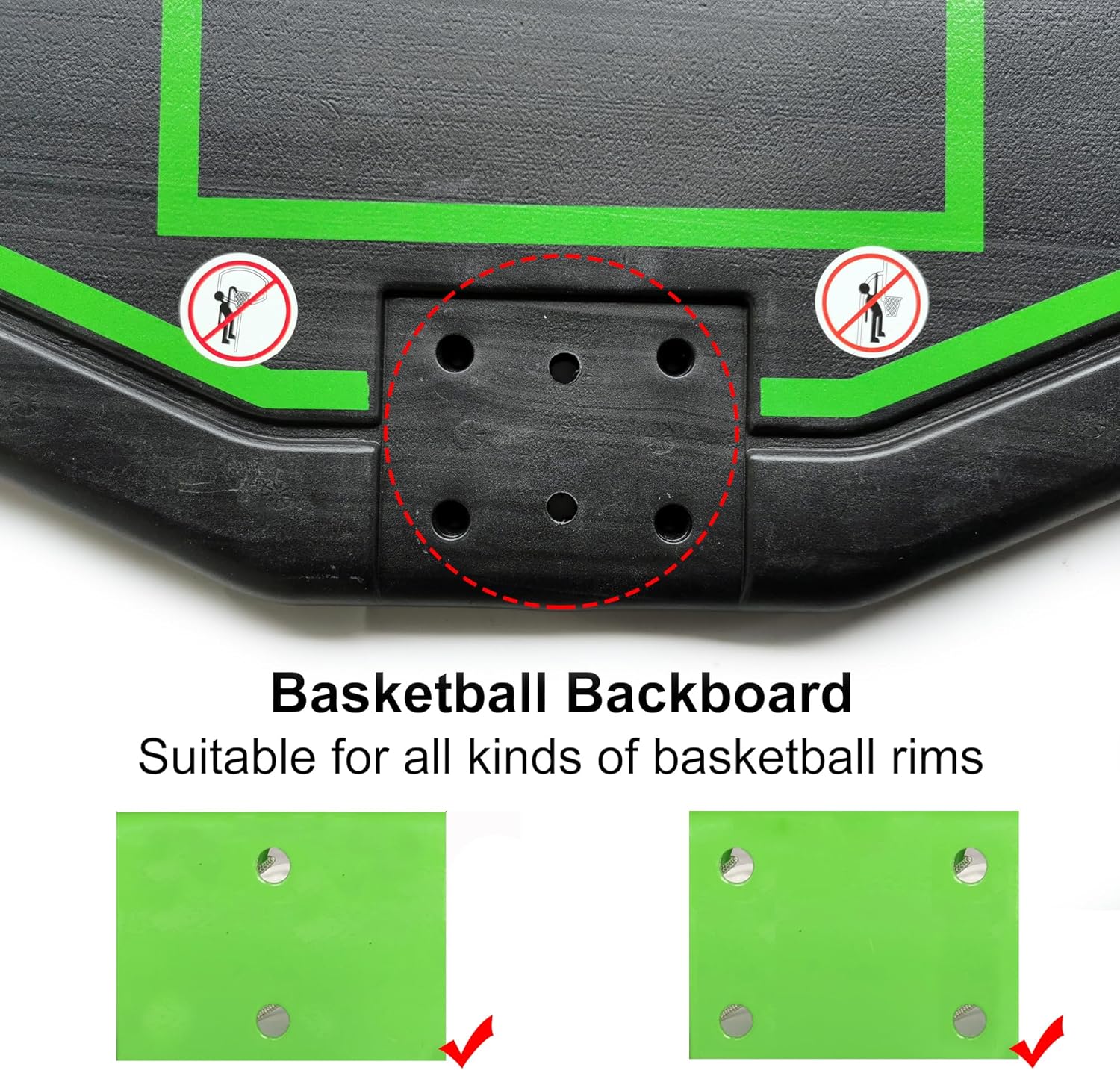 Basketball Backboard Replacement, 2 Holes Backboard for Basketball Hoop for 16ft Trampoline, 27.4in x 17.9inches Fan Shaped Back Board Replacement