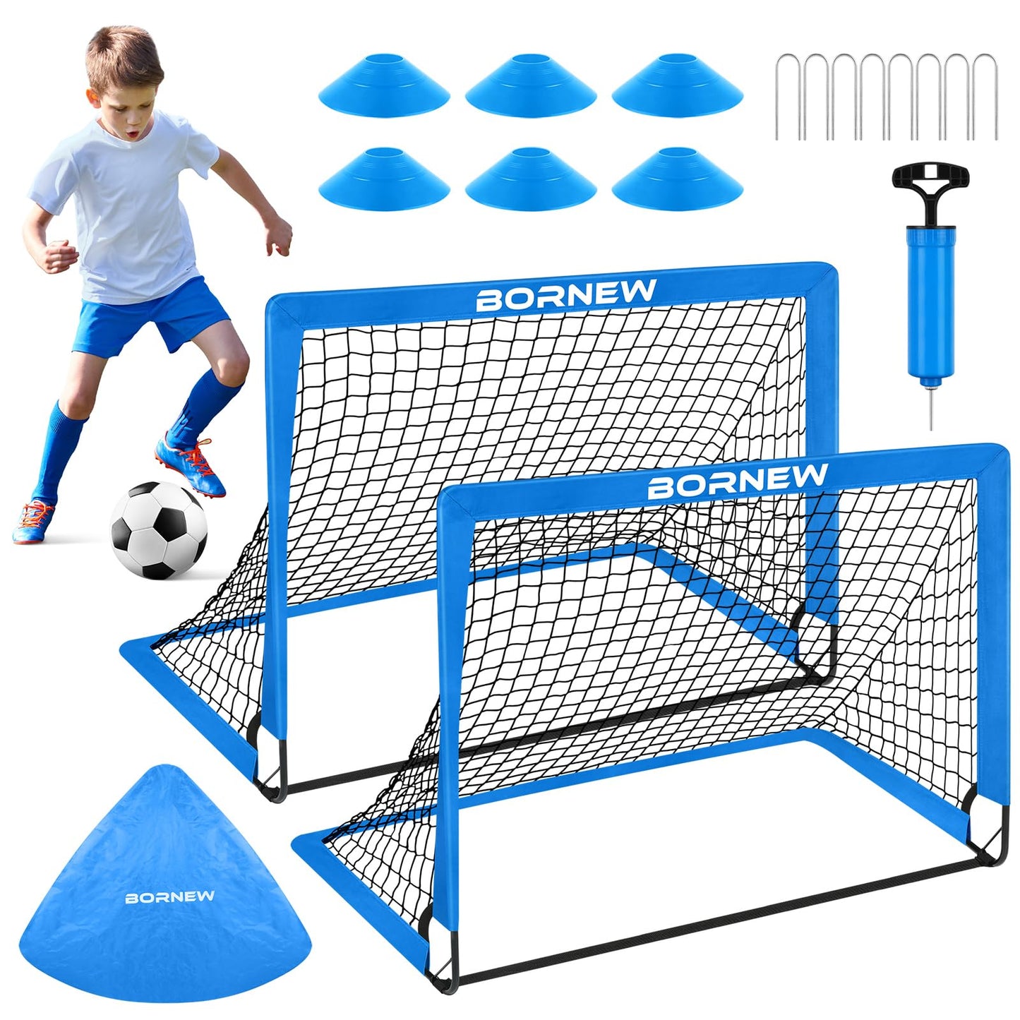 Kids Soccer Goal for Backyard Set - 2 Set of 6X4 / 4X3 ft Toddler Soccer Nets Training Equipment, Soccer Ball, Pop Up Portable Soccer Set for Kids and Youth Games and Training Goals Ages 3-16 Gift
