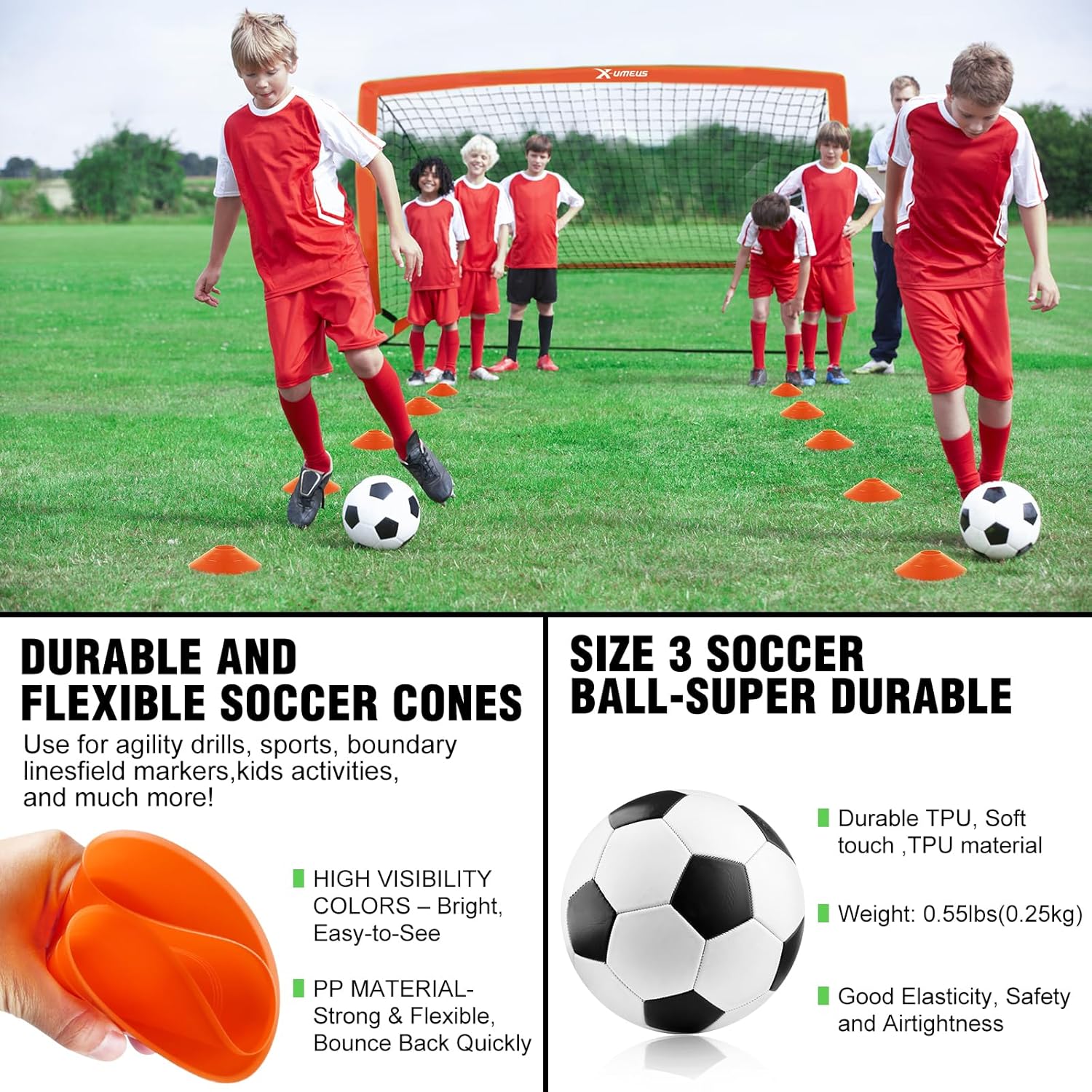 Kids Soccer Goals for Backyard, 4' x 3' Pop Up Toddler Goal Training Equipment with Ball, Agility Ladder and Cones, Portable Nets Backyard Youth Outdoor Sports Games