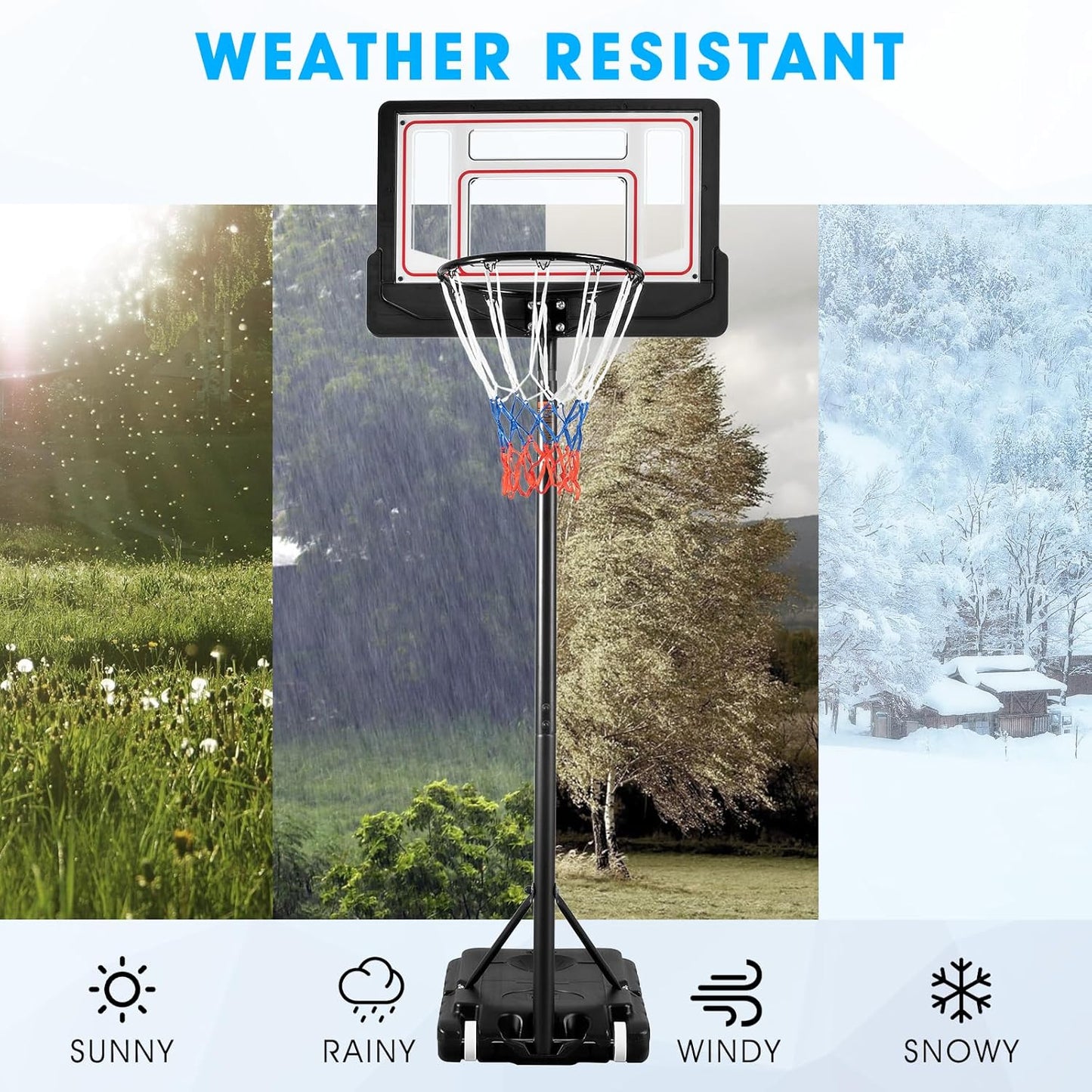 Portable Basketball Hoop Outdoor, 4.7-6.9FT/4.4-10 FT Adjustable Basketball Hoop for Kids and Adults in Outdoor/Indoor,with Sturdy PE Base and PET Backboard,Easy Assembly for Home Use