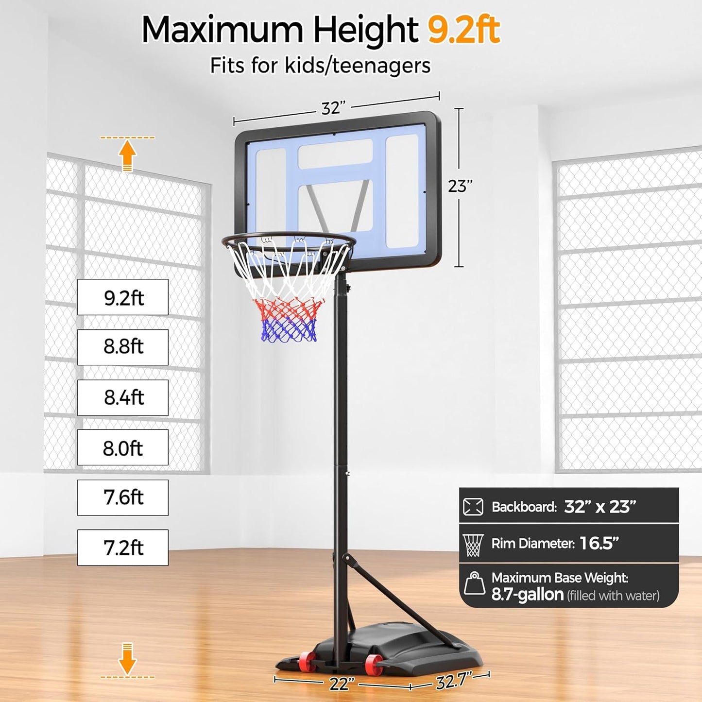 Yaheetech Portable Basketball Hoop Outdoor Indoor Basketball Hoop Basketball Court Basketball Goals Outdoor Basketball Hoops for Pool, with 32'' Basketball Backboard