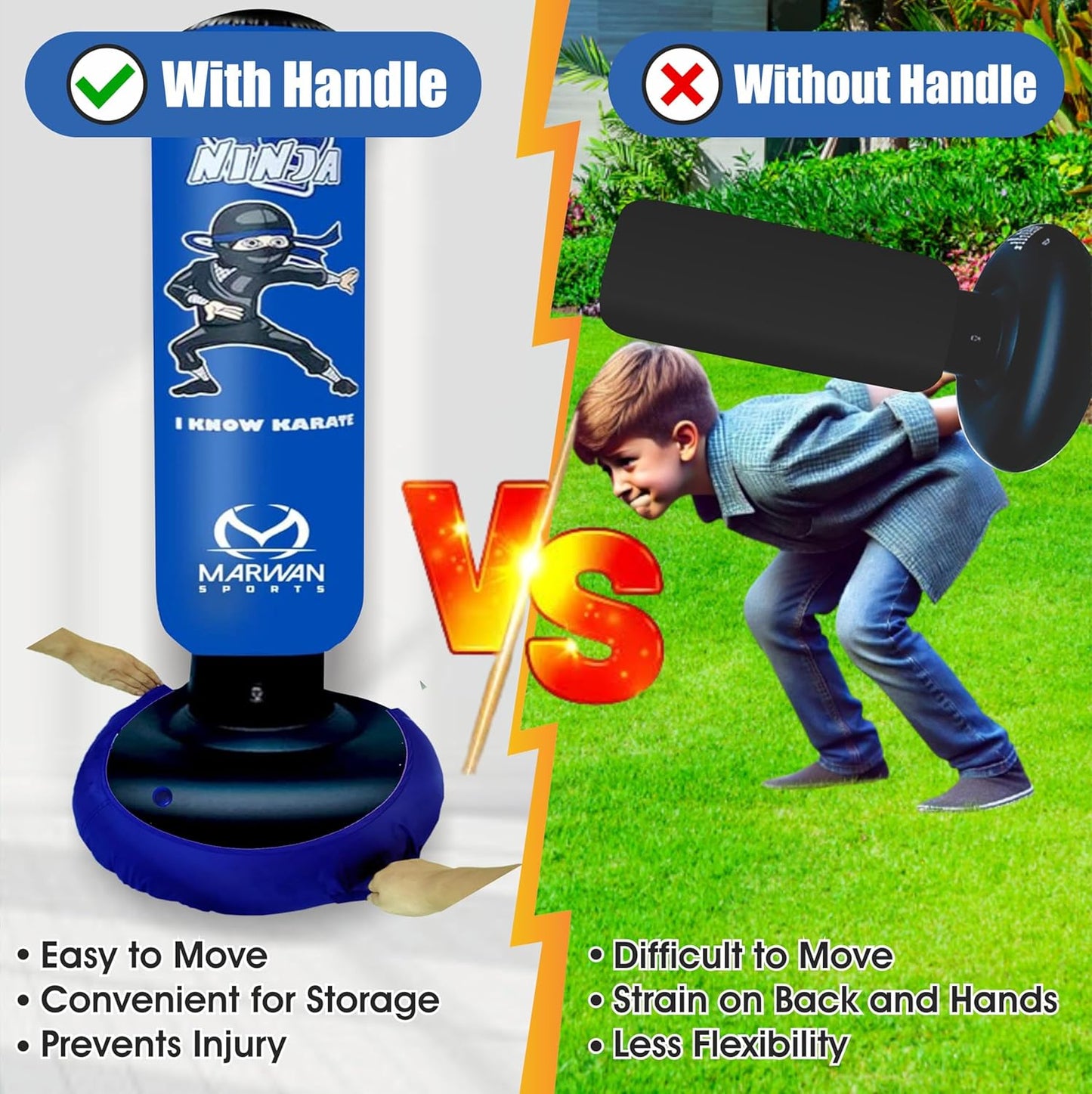 5-in-1 Kids Punching Bag Set – Ultra-Durable, Fast Bounce-Back Inflatable Boxing Bag with Gloves & Air Pump – Exciting & Safe Active Play for Boys Ages 4-12 (Patent Pending)