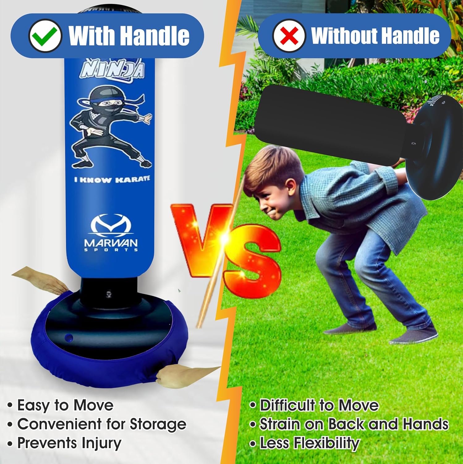 5-in-1 Kids Punching Bag Set – Ultra-Durable, Fast Bounce-Back Inflatable Boxing Bag with Gloves & Air Pump – Exciting & Safe Active Play for Boys Ages 4-12 (Patent Pending)