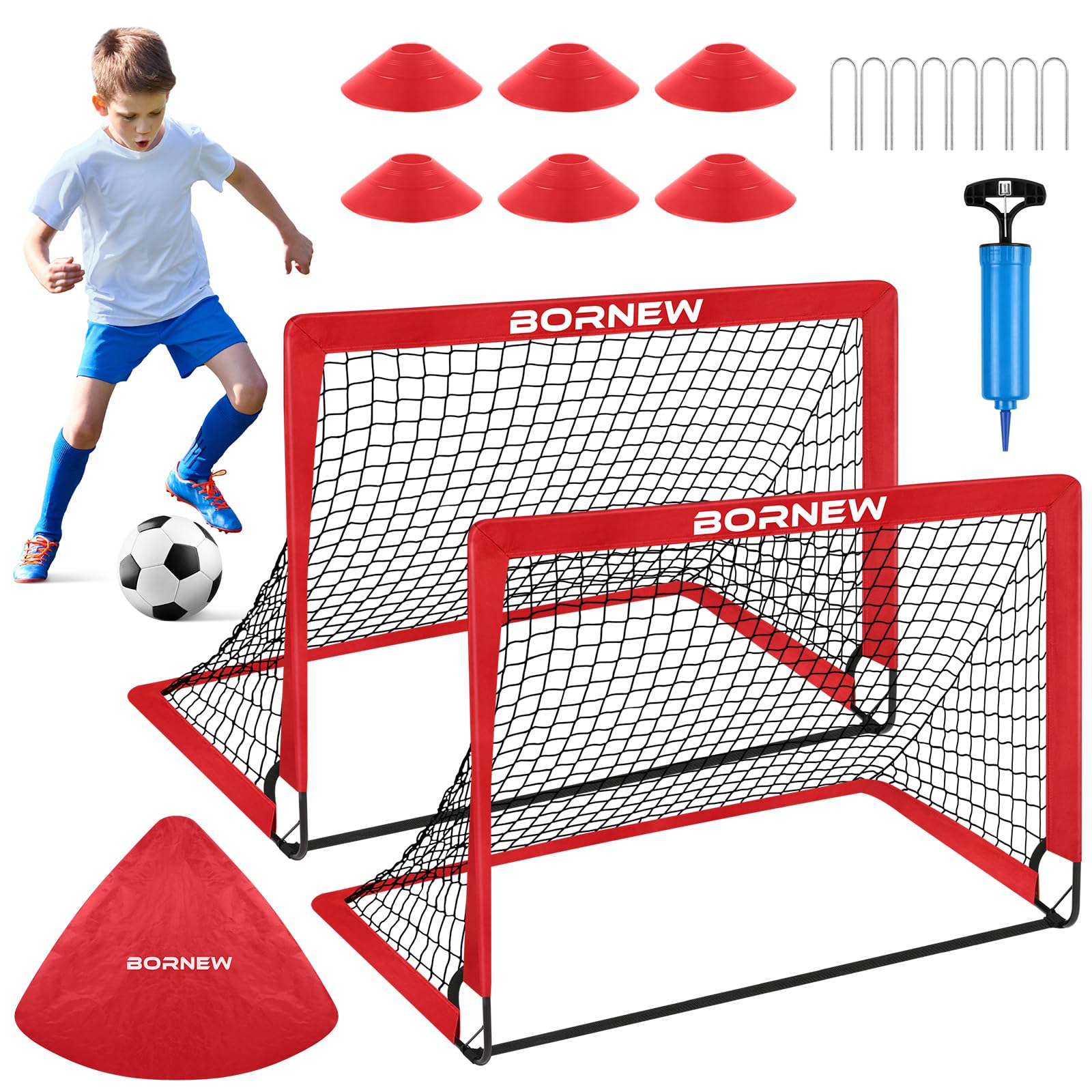 Kids Soccer Goal for Backyard Set - 2 Set of 6X4 / 4X3 ft Toddler Soccer Nets Training Equipment, Soccer Ball, Pop Up Portable Soccer Set for Kids and Youth Games and Training Goals Ages 3-16 Gift