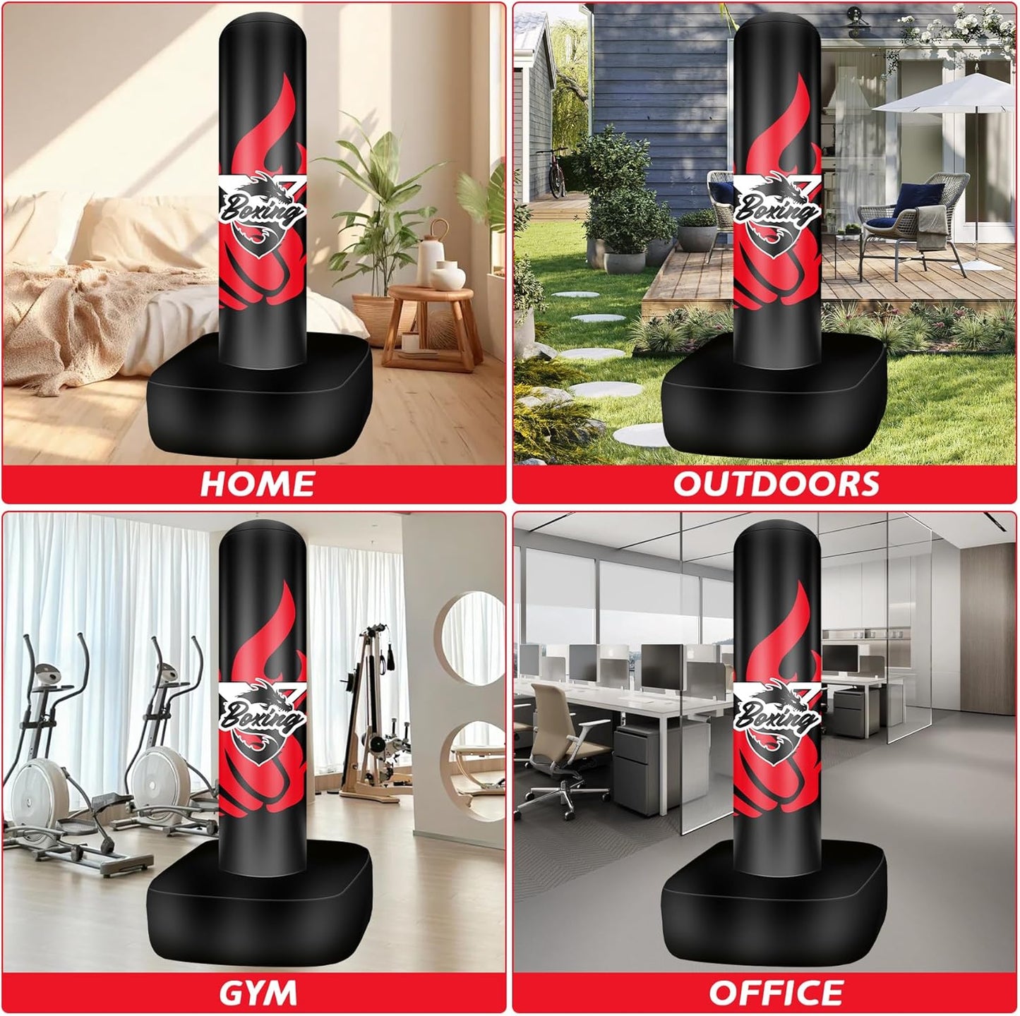 Standing Punching Bag for Adult Teens, 70" Freestanding Punching Bag with Boxing Gloves and Electric Air Pump for Beginners Kickboxing Training MMA Muay Thai Fitness Office Home Gym