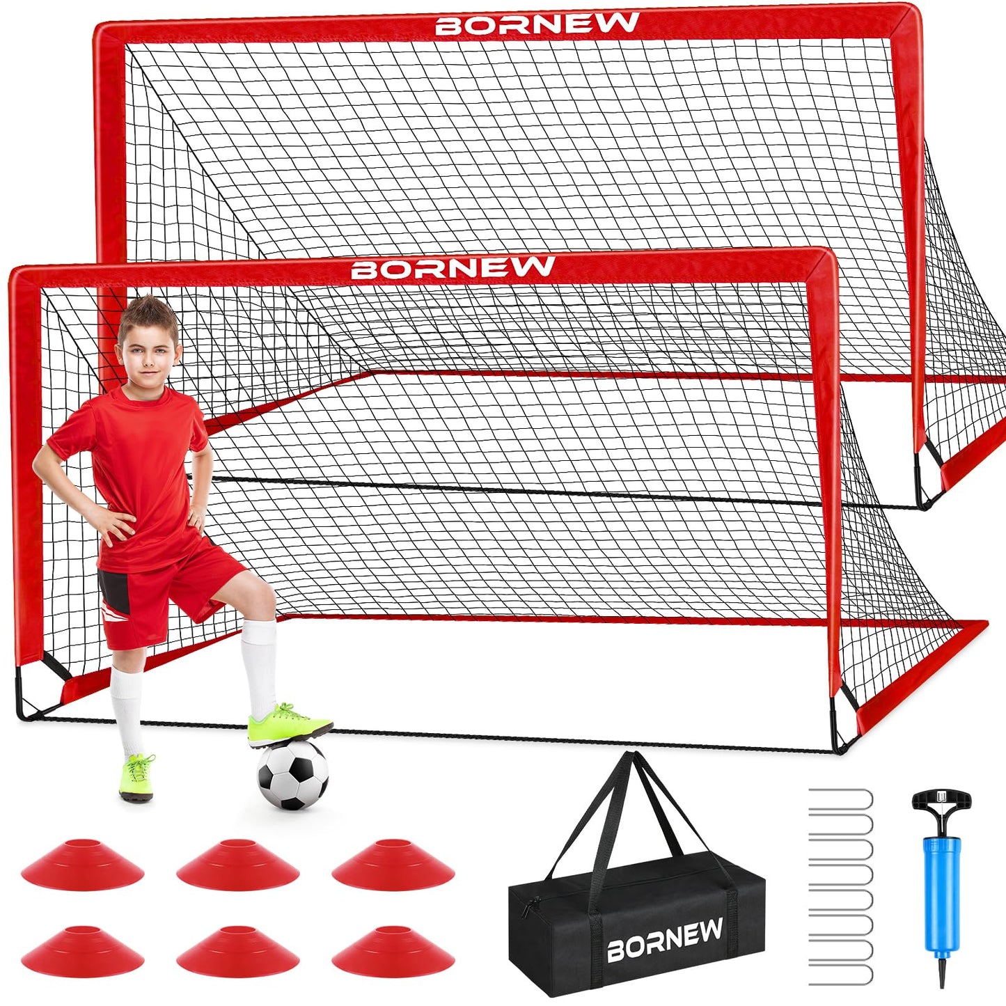 Kids Soccer Goal for Backyard Set - 2 Set of 6X4 / 4X3 ft Toddler Soccer Nets Training Equipment, Soccer Ball, Pop Up Portable Soccer Set for Kids and Youth Games and Training Goals Ages 3-16 Gift