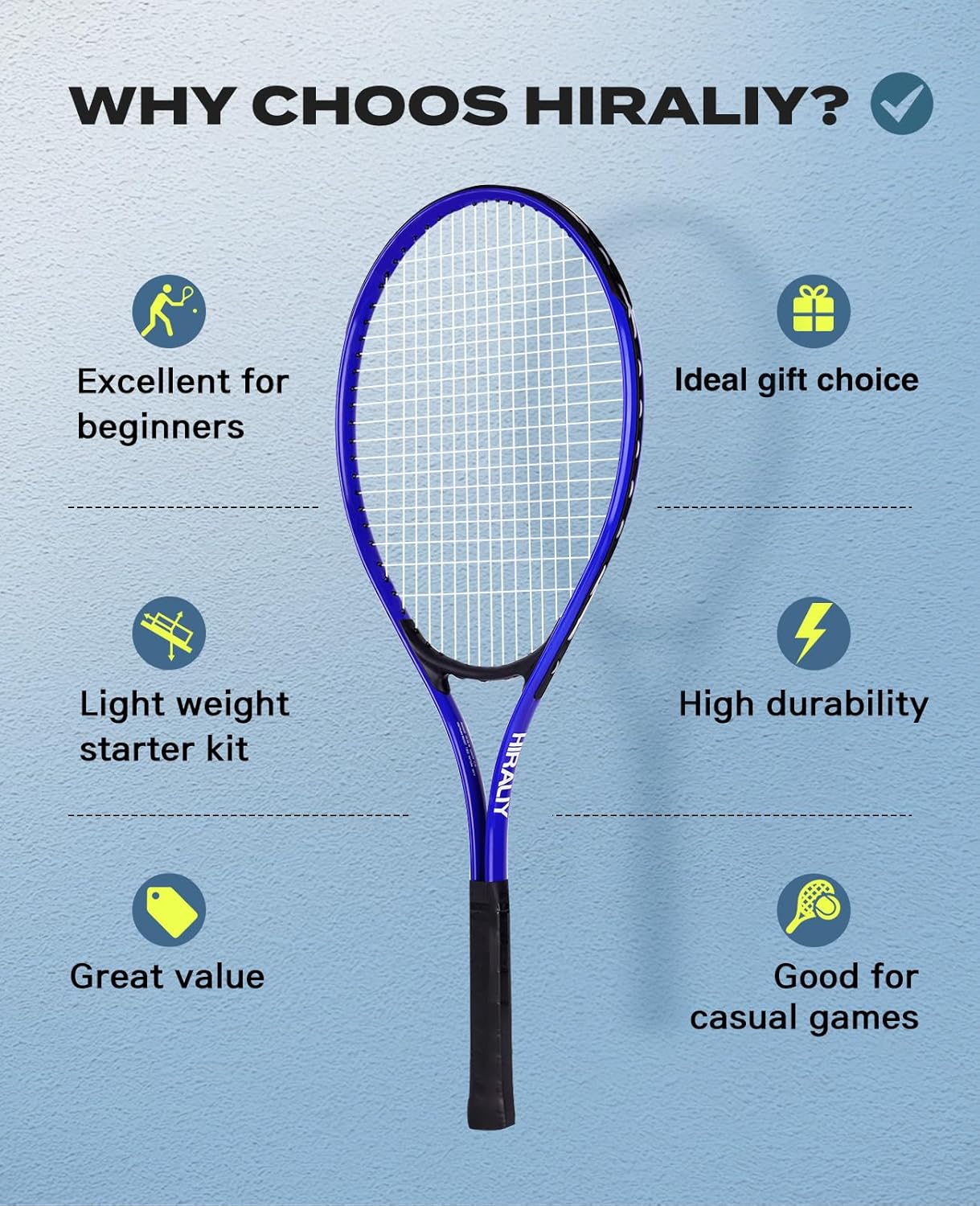 HIRALIY 27" Tennis Rackets Set for Adults, 2 Player Pre-Strung Tennis Racquets, 2 Overgrip Tapes,3 Balls, and 4 Carrying Bag, Outdoor Recreational Sport for Beginner, Men, Women