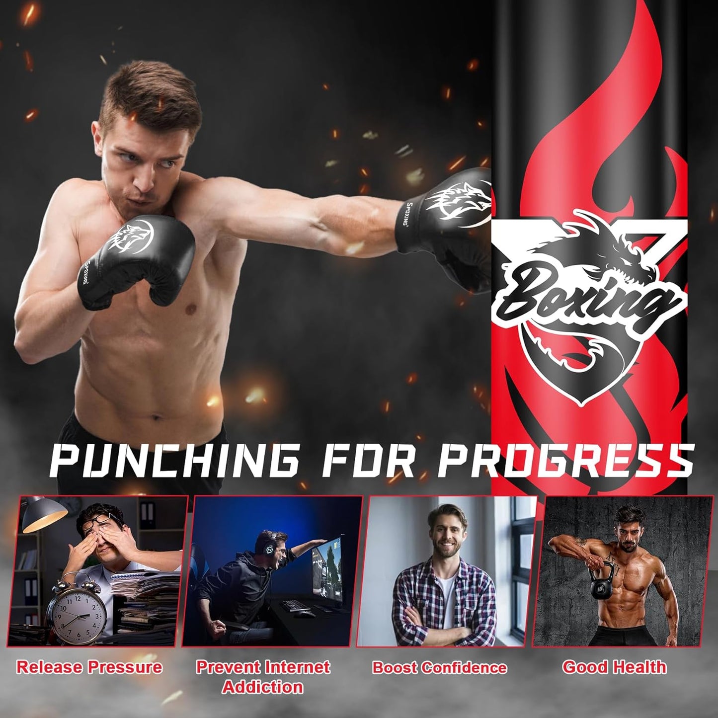 Standing Punching Bag for Adult Teens, 70" Freestanding Punching Bag with Boxing Gloves and Electric Air Pump for Beginners Kickboxing Training MMA Muay Thai Fitness Office Home Gym