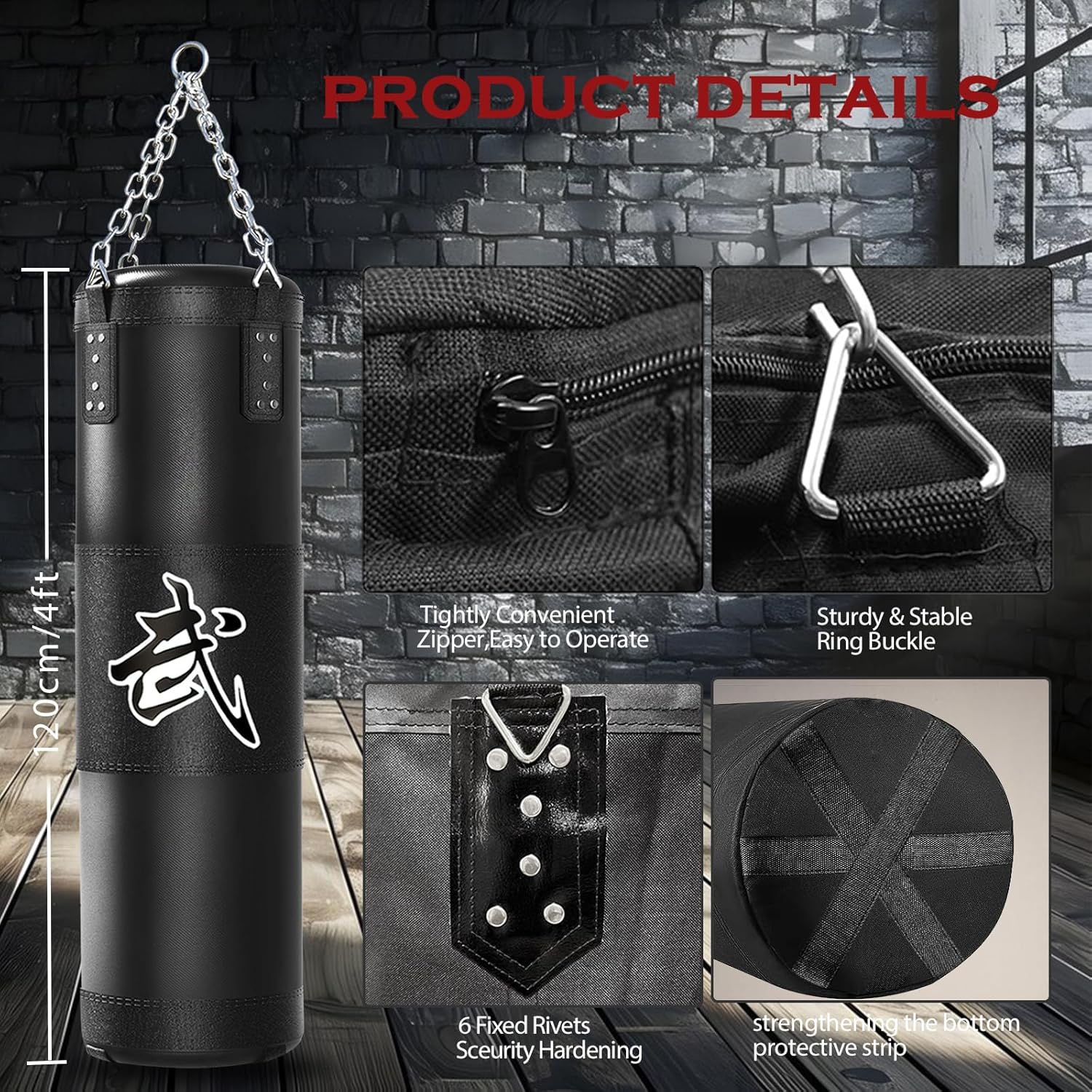 Punching Bag for Adults, 4ft Heavy Boxing Bag Set with 12oz Boxing Gloves, MMA Karate Kickboxing Boxing Home Gym Martial Art - Unfilled