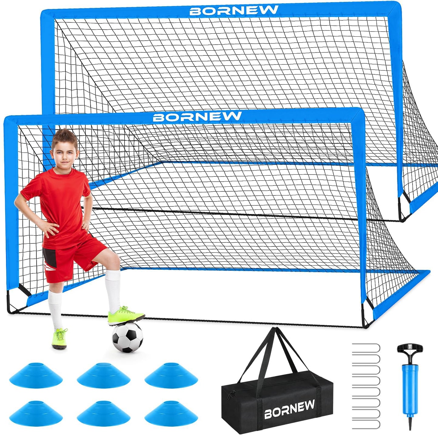 Kids Soccer Goal for Backyard Set - 2 Set of 6X4 / 4X3 ft Toddler Soccer Nets Training Equipment, Soccer Ball, Pop Up Portable Soccer Set for Kids and Youth Games and Training Goals Ages 3-16 Gift