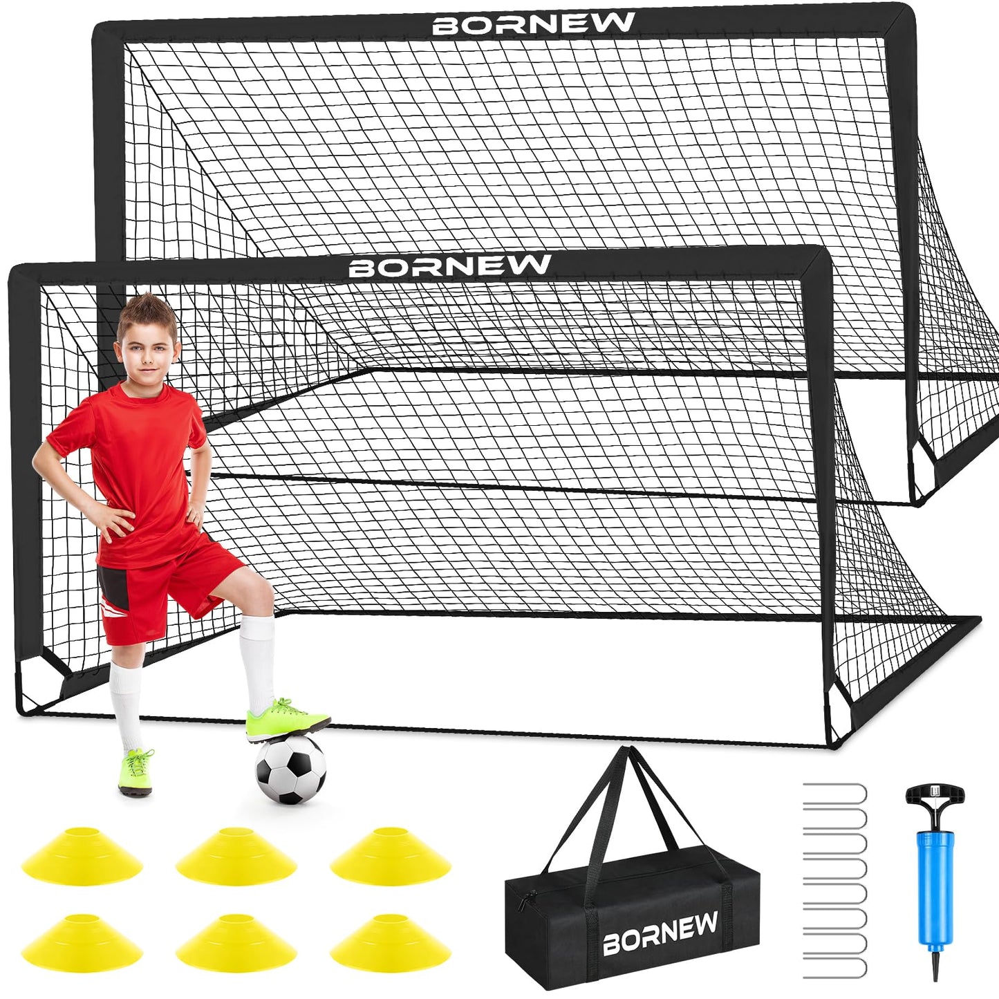 Kids Soccer Goal for Backyard Set - 2 Set of 6X4 / 4X3 ft Toddler Soccer Nets Training Equipment, Soccer Ball, Pop Up Portable Soccer Set for Kids and Youth Games and Training Goals Ages 3-16 Gift