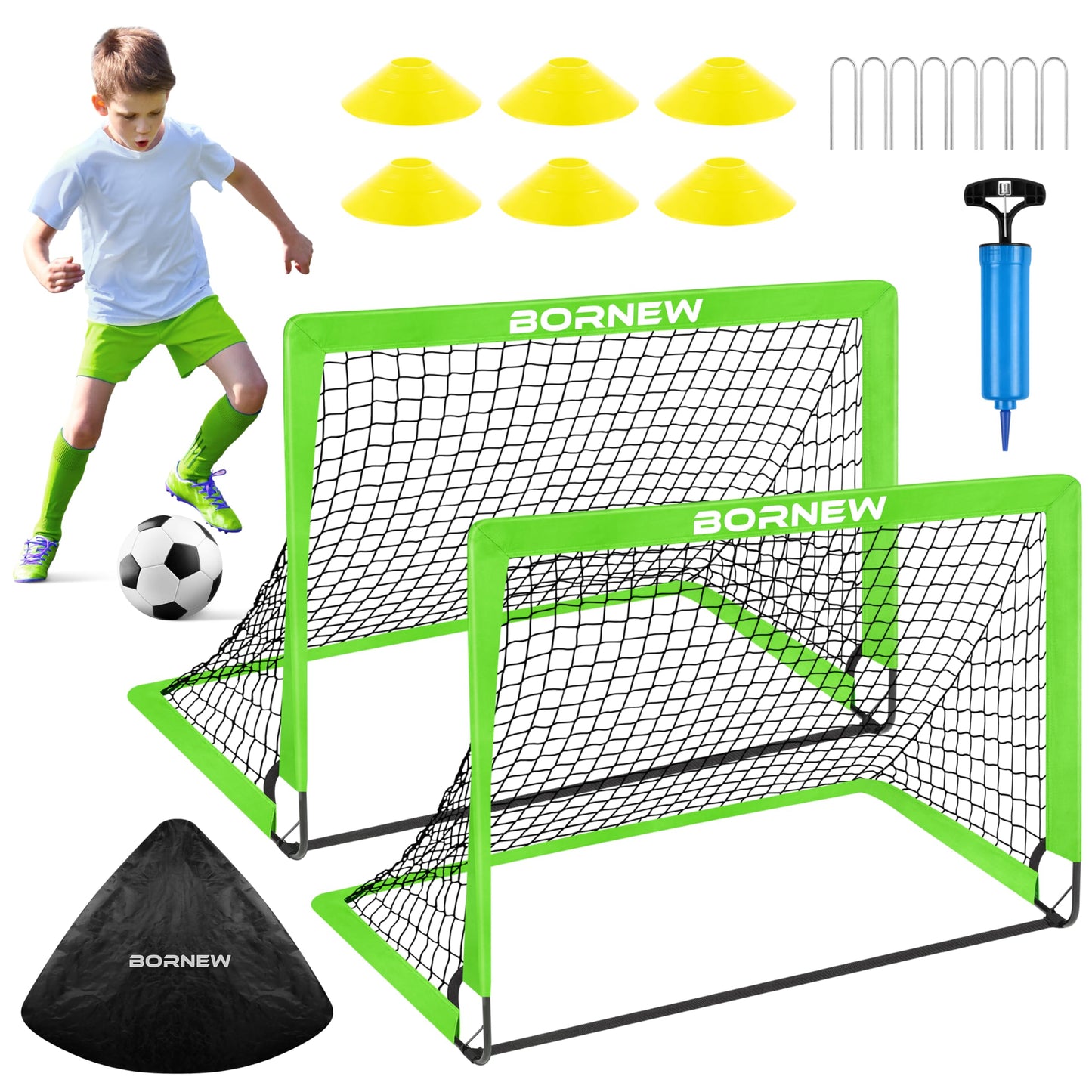 Kids Soccer Goal for Backyard Set - 2 Set of 6X4 / 4X3 ft Toddler Soccer Nets Training Equipment, Soccer Ball, Pop Up Portable Soccer Set for Kids and Youth Games and Training Goals Ages 3-16 Gift