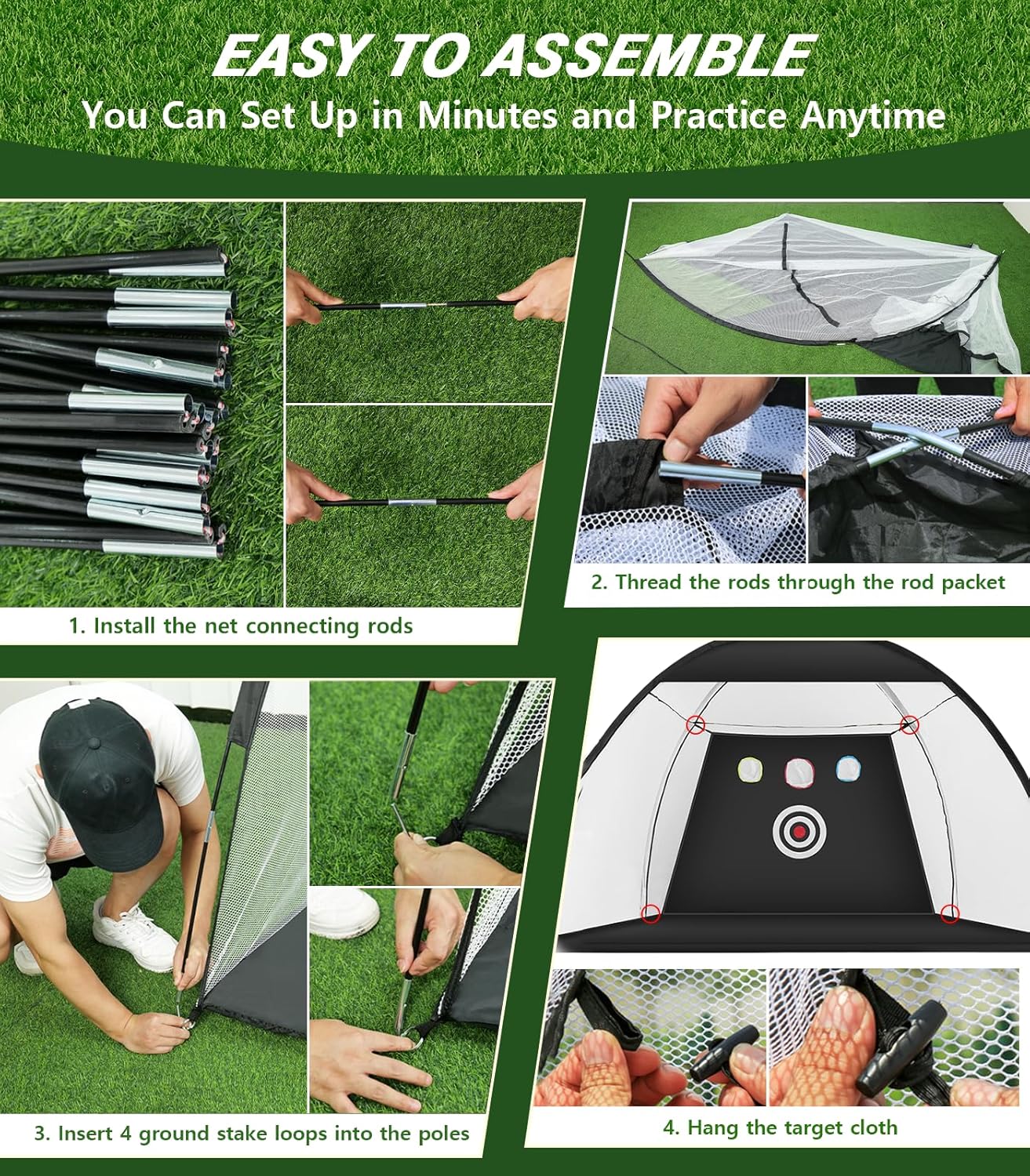 Golf Net, 10x7ft Practice Net with Tri-Turf Mat, All-in-1 Home Golf Hitting Aid for Backyard Driving Chipping Swing Training, Black