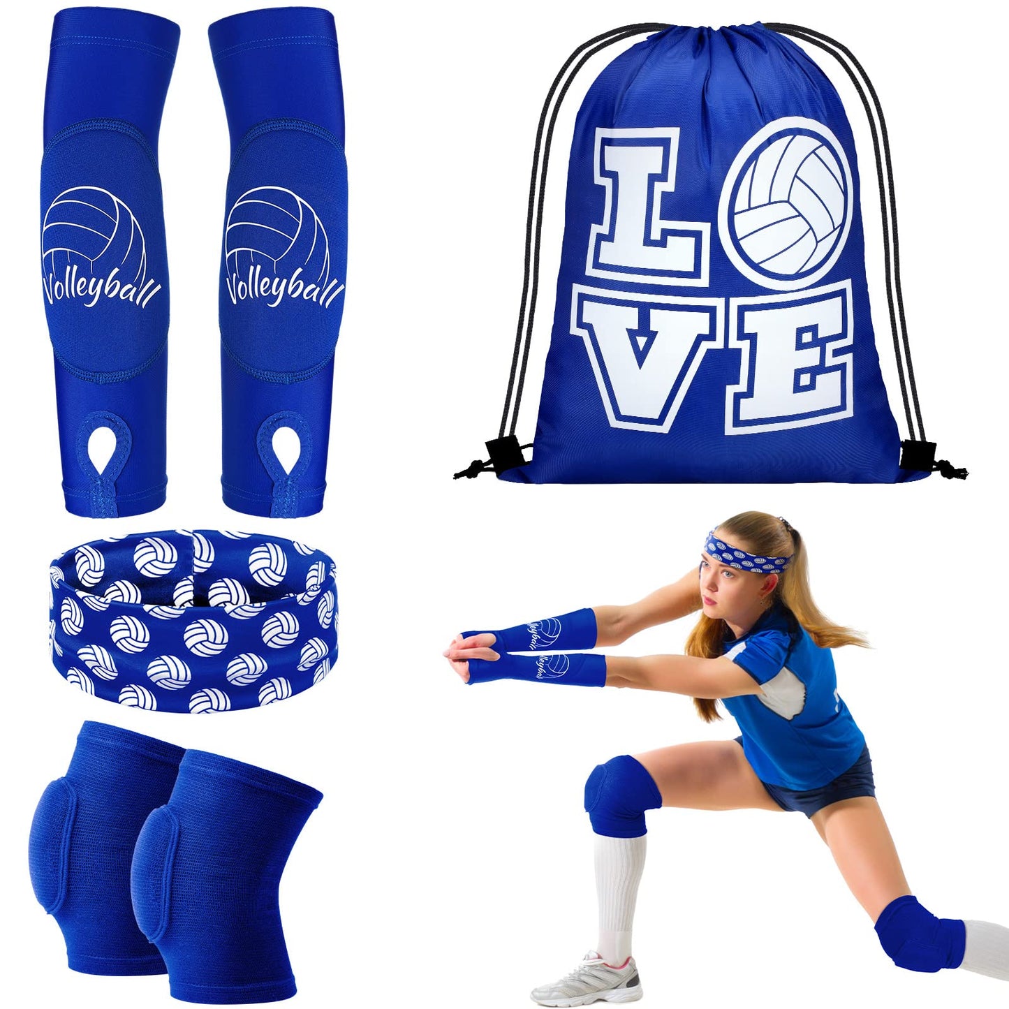 Yinder 4 Pcs Volleyball Accessories Include Knee Pads ,Arm Sleeves , Drawstring Bag,Softball Headbands for Women Volleyball Training Dance