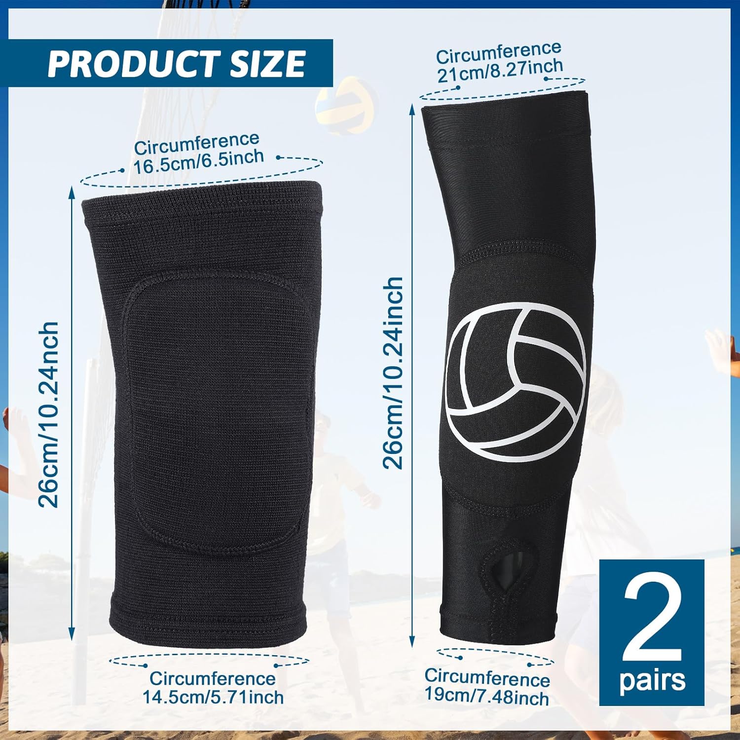 Hungdao Volleyball Knee Pads and Volleyball Arm Sleeves Volleyball Pads Forearm Elbow Sleeve Volleyball Train Accessories with Protection Pad Thumb Hole for Girl Women Youth Teen, Age 8-14