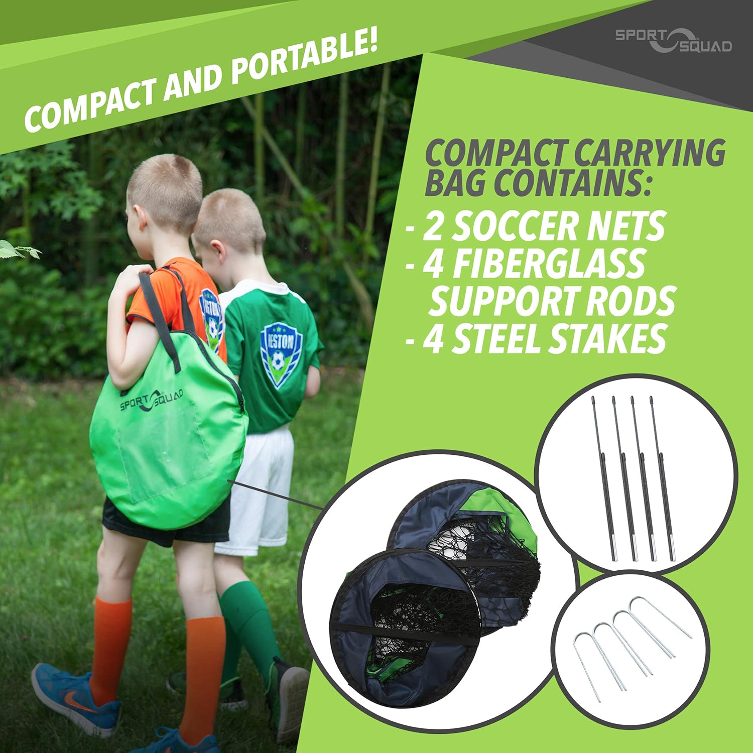 Sport Squad Portable Soccer Goal Net Set - Pop Up Training Soccer Goals for Backyard - Indoor or Outdoor Versions - Easy Assembly - Great for Kids and Adults
