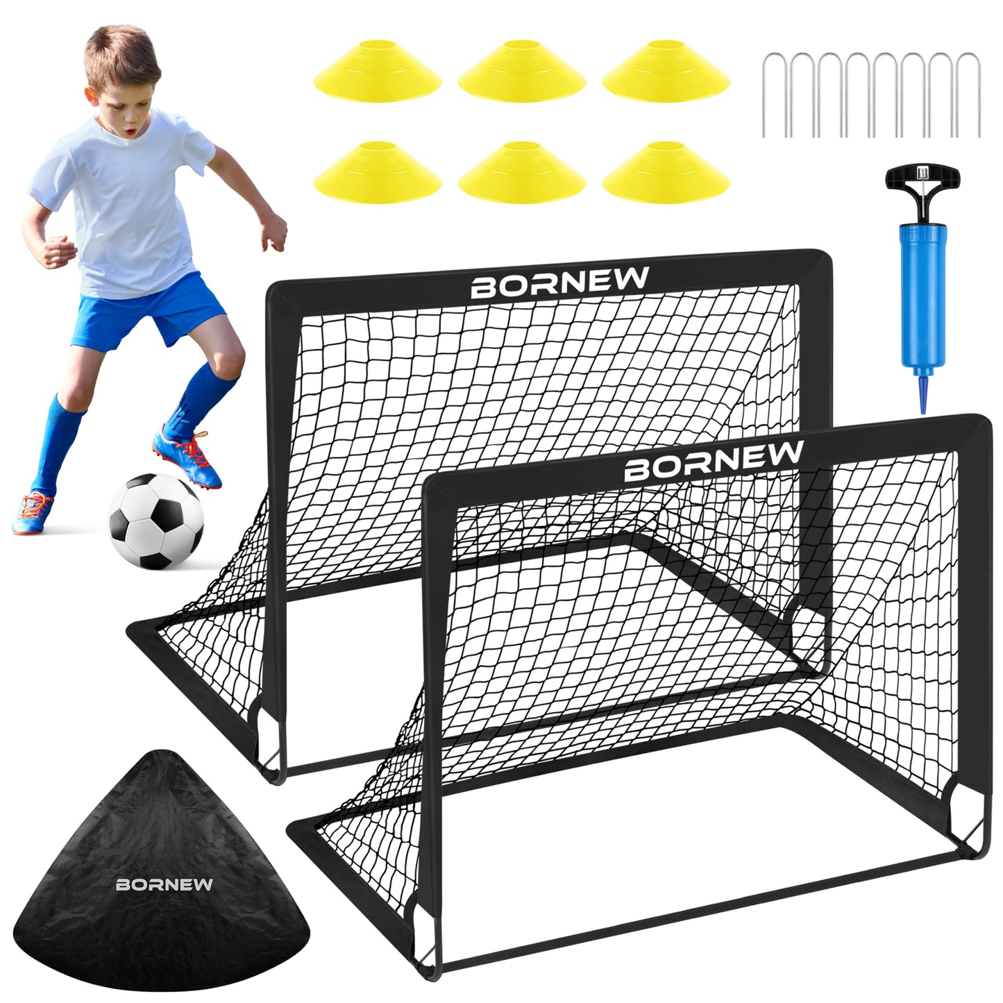 Kids Soccer Goal for Backyard Set - 2 Set of 6X4 / 4X3 ft Toddler Soccer Nets Training Equipment, Soccer Ball, Pop Up Portable Soccer Set for Kids and Youth Games and Training Goals Ages 3-16 Gift