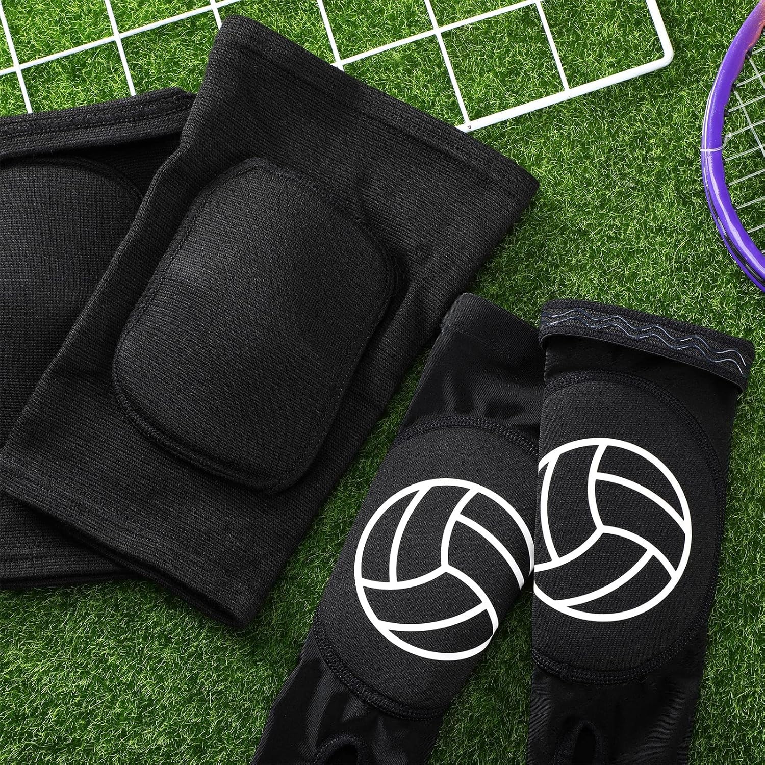 Hungdao Volleyball Knee Pads and Volleyball Arm Sleeves Volleyball Pads Forearm Elbow Sleeve Volleyball Train Accessories with Protection Pad Thumb Hole for Girl Women Youth Teen, Age 8-14