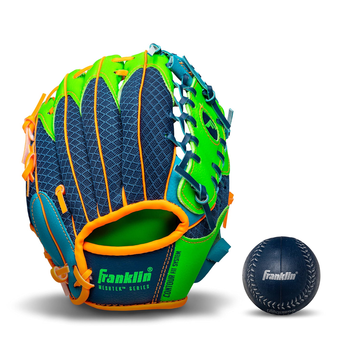 Franklin Sports Kids Baseball Glove + Ball Sets - Meshtek Youth Teeball Gloves for Kids + Toddlers - Left + Right Hand Throw Mitts + Glove Sets with Foam Balls - Boys + Girls Gloves - 9.5" Inch