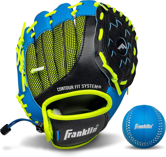 Franklin Sports Teeball Glove - Left and Right Handed Youth Fielding Glove - Neo-Grip - Synthetic Leather Baseball Glove - 9.0 Inch - Ready To Play Glove with Ball
