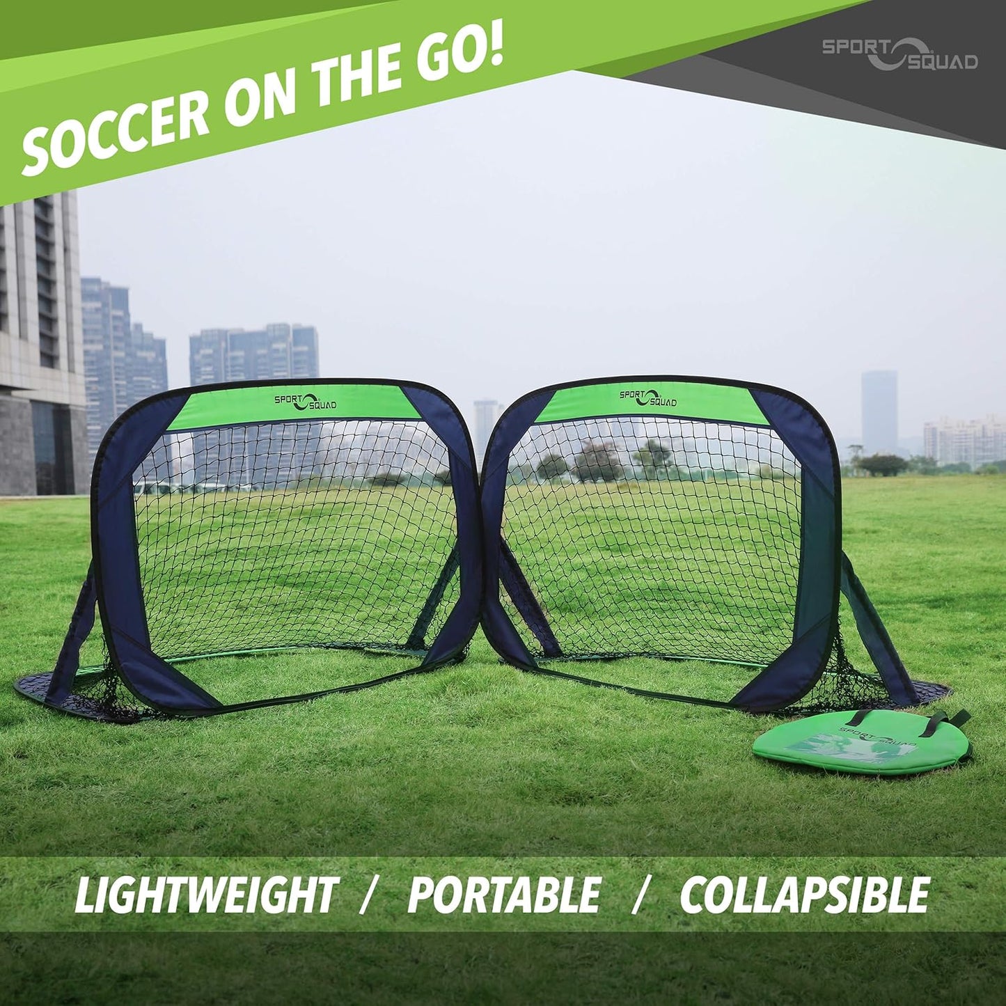 Sport Squad Portable Soccer Goal Net Set - Pop Up Training Soccer Goals for Backyard - Indoor or Outdoor Versions - Easy Assembly - Great for Kids and Adults