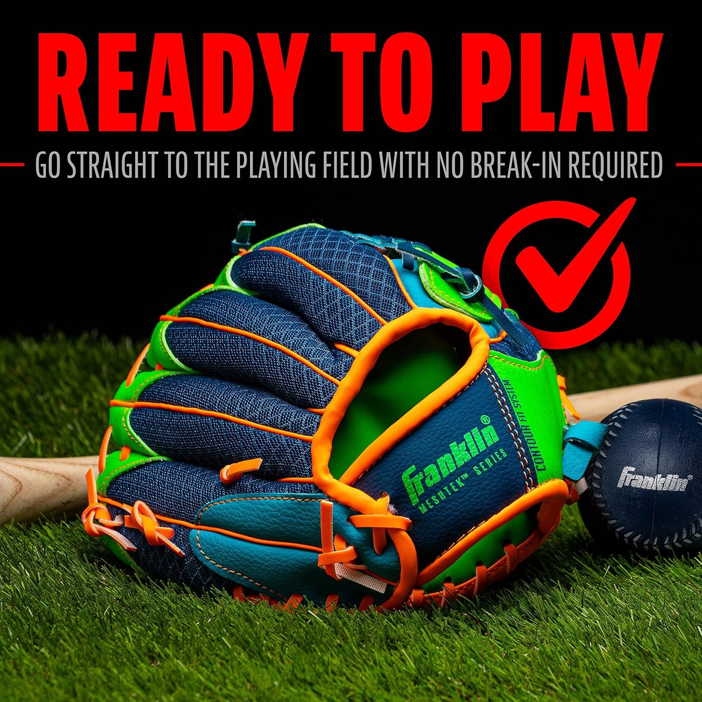 Franklin Sports Kids Baseball Glove + Ball Sets - Meshtek Youth Teeball Gloves for Kids + Toddlers - Left + Right Hand Throw Mitts + Glove Sets with Foam Balls - Boys + Girls Gloves - 9.5" Inch
