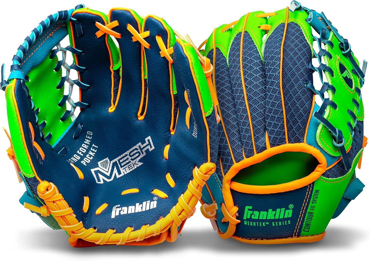 Franklin Sports Kids Baseball Glove + Ball Sets - Meshtek Youth Teeball Gloves for Kids + Toddlers - Left + Right Hand Throw Mitts + Glove Sets with Foam Balls - Boys + Girls Gloves - 9.5" Inch