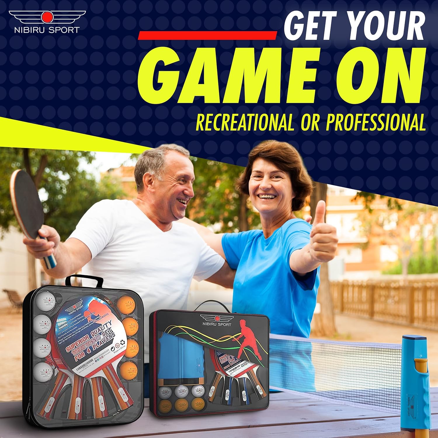 NIBIRU SPORT Professional Ping Pong Paddle Set - Table Tennis Paddles Set with Retractable Net, Balls, and Carry Bag/Storage Case - Table Tennis Equipment & Ping Pong Accessories