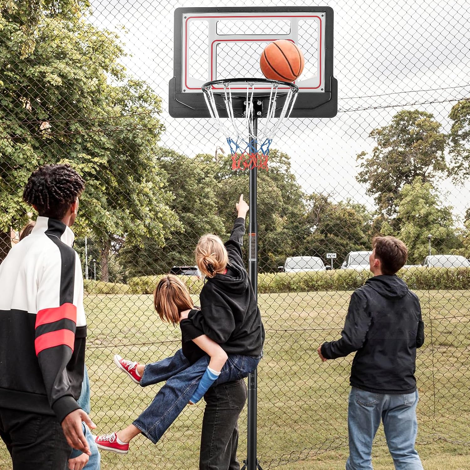 Portable Basketball Hoop Outdoor, 4.7-6.9FT/4.4-10 FT Adjustable Basketball Hoop for Kids and Adults in Outdoor/Indoor,with Sturdy PE Base and PET Backboard,Easy Assembly for Home Use