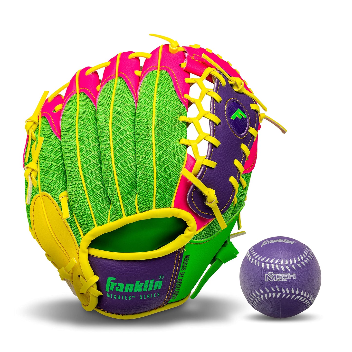 Franklin Sports Kids Baseball Glove + Ball Sets - Meshtek Youth Teeball Gloves for Kids + Toddlers - Left + Right Hand Throw Mitts + Glove Sets with Foam Balls - Boys + Girls Gloves - 9.5" Inch