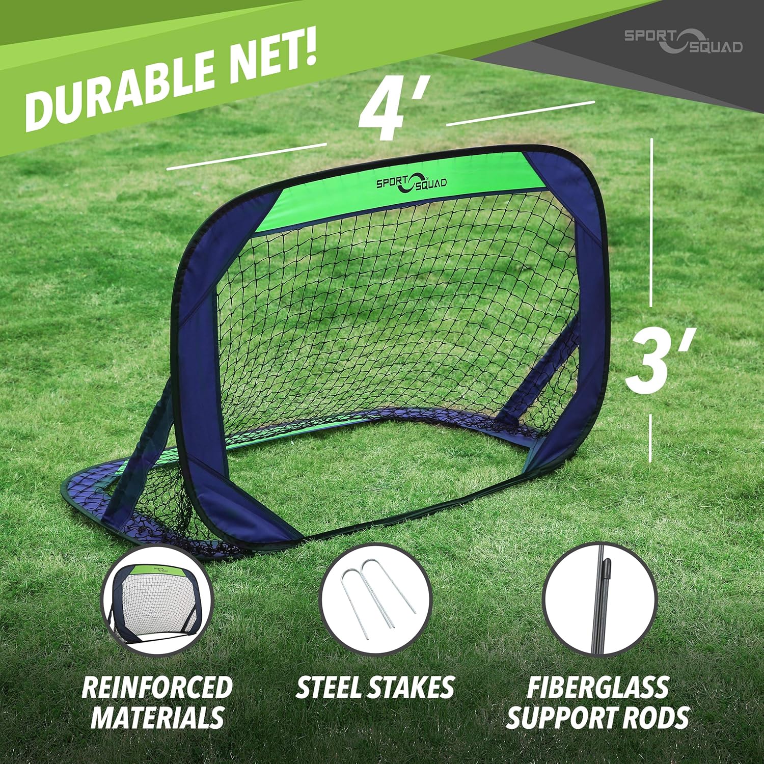 Sport Squad Portable Soccer Goal Net Set - Pop Up Training Soccer Goals for Backyard - Indoor or Outdoor Versions - Easy Assembly - Great for Kids and Adults